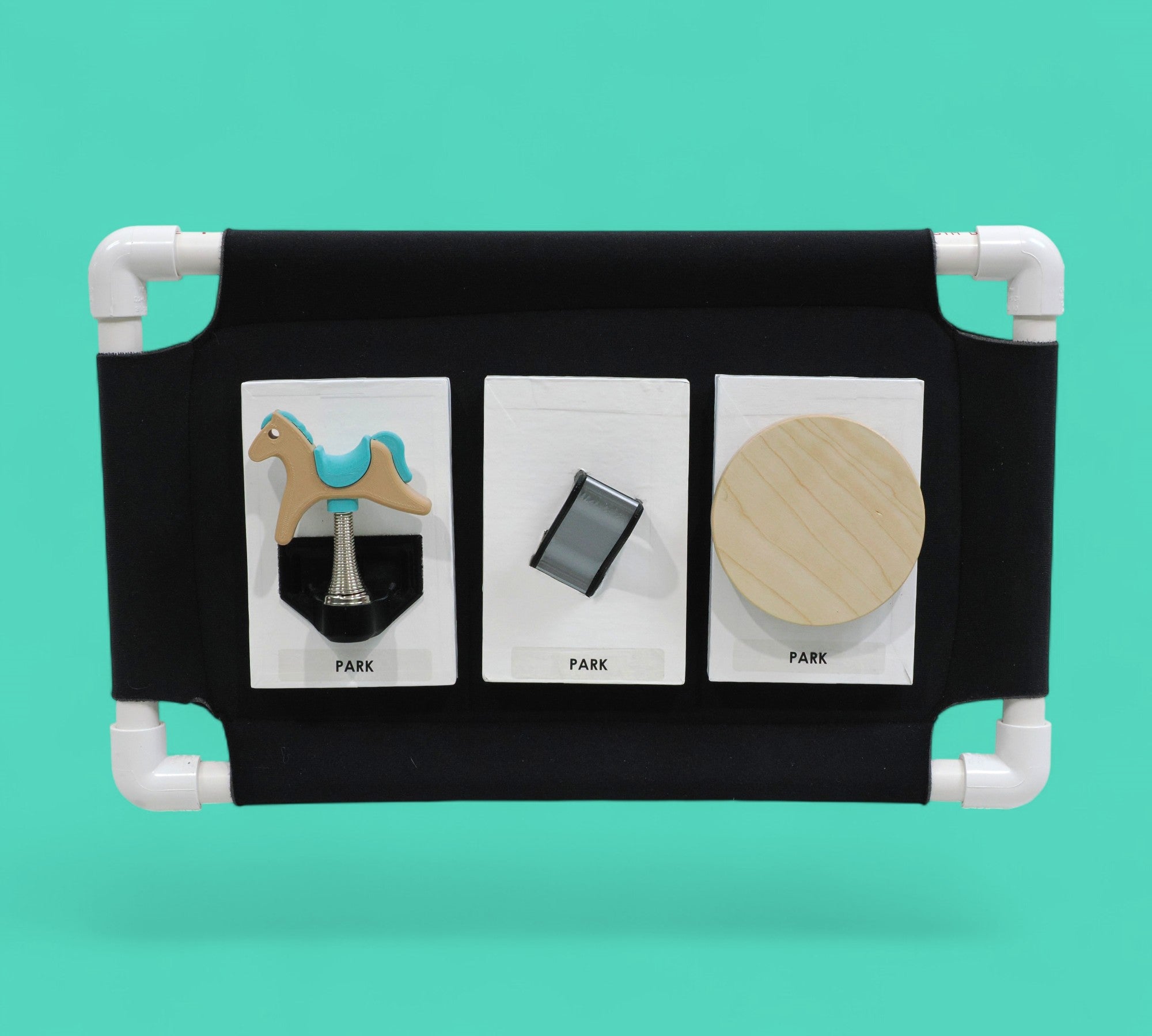The Wall board tactile accessory covered with navy blue or black Veltex material with PVC lining.