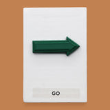 This image displays a standard white tactile card that is 4 by 6 inches in size.  The tactile card holds a layered green 3D arrow pointing to the right. The tactile card is labeled Go below the arrow.