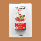 The Juice symbol has a rectangular mulitcolored carton juice box embedded in the center vertically. Labeled "Juice" in black font on white backing at the bottom of the symbol. The background of the symbol is white.   