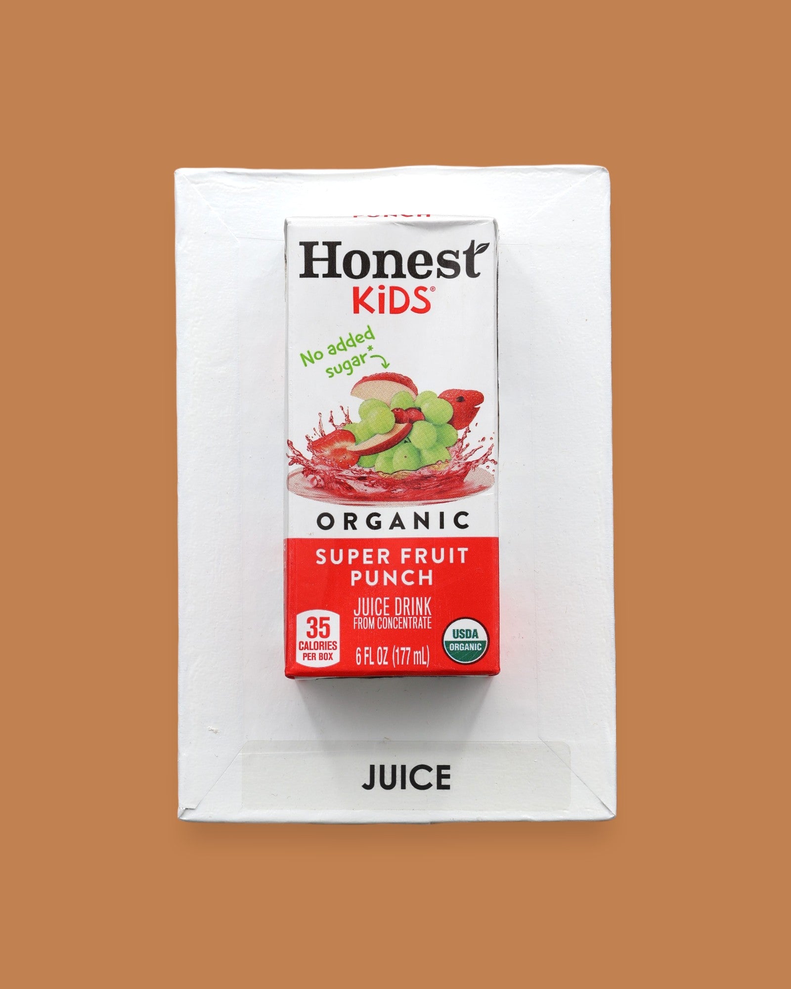 The Juice symbol has a rectangular mulitcolored carton juice box embedded in the center vertically. Labeled "Juice" in black font on white backing at the bottom of the symbol. The background of the symbol is white.   