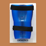 The Orthotics symbol with an embedded small child-like orthotic brace embedded in the center. Labeled "Orthotics" in black font on white backing at the bottom of the symbol. The background of the symbol is white. 