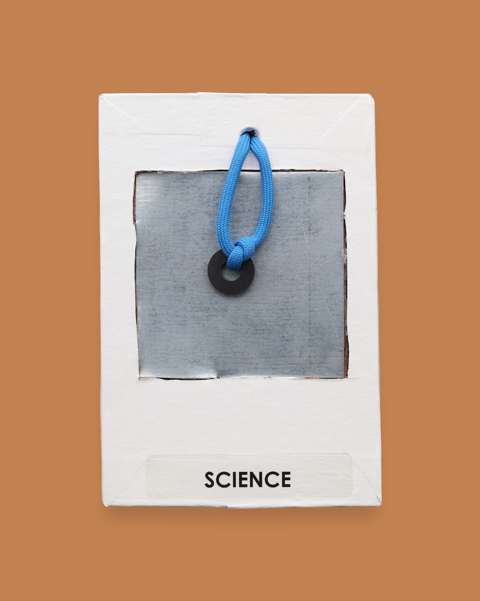 The Science symbol consists of an bright orange 3D printed butterfly ithat s mounted in the center, using PLA 3D printer filament. Labeled "Science" in black font on white backing. The background of the symbol is white. 